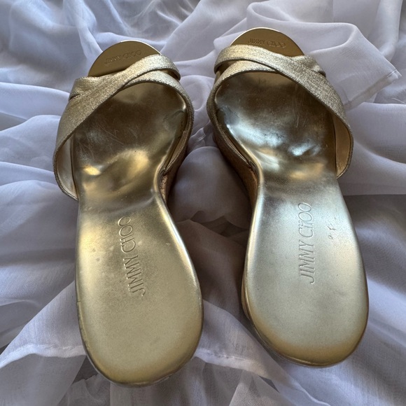 Jimmy Choo Gold Patent Leather Prima Cork Wedge Platform Sandals - Picture 4 of 7